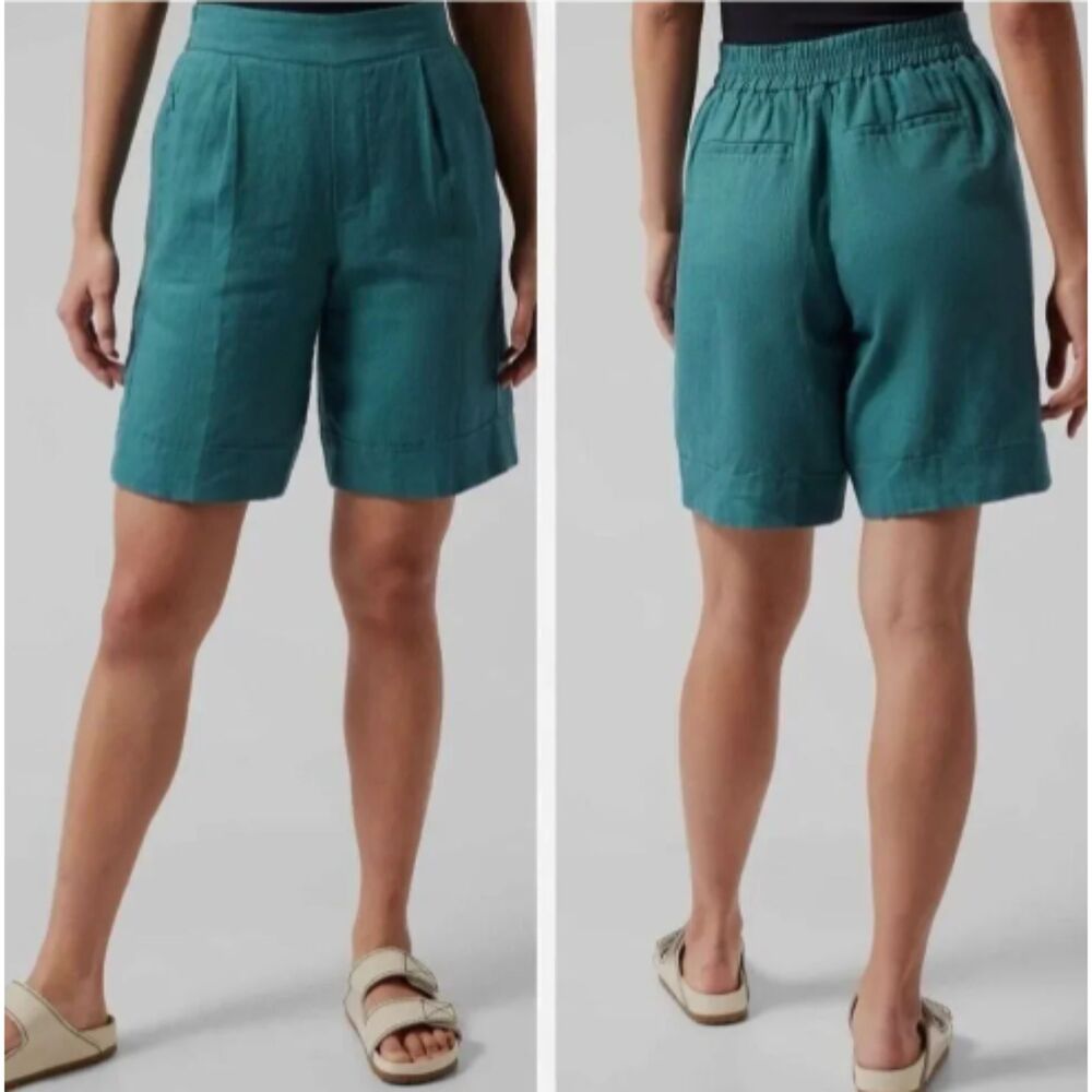 Athleta Playa Linen Bermuda Shorts in Borealis Teal Blue 12